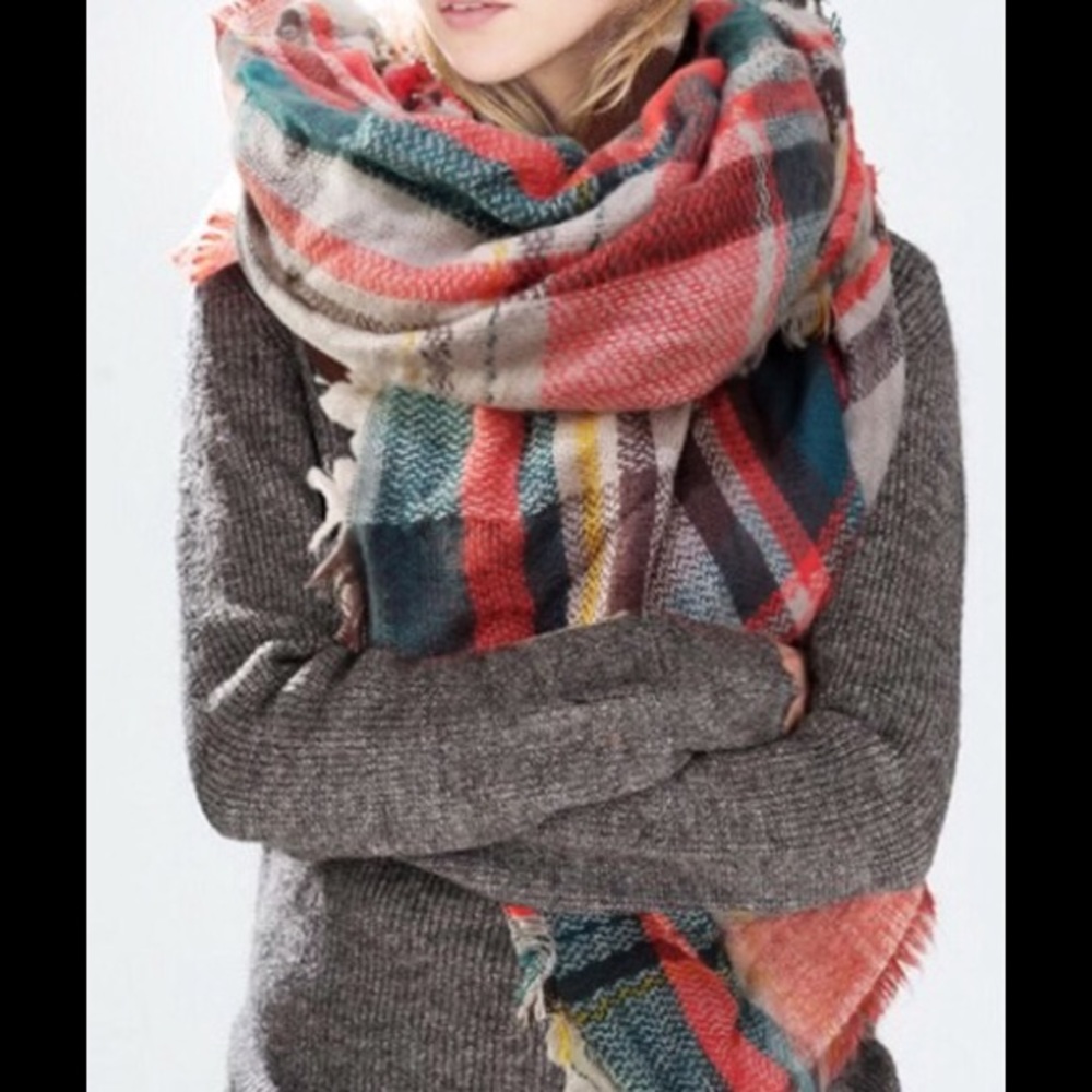 NWT Large Square Soft Cashmere Plaid Scarf