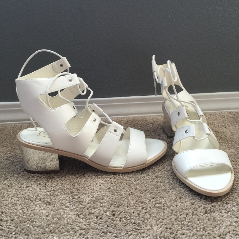 White lace-up sandals