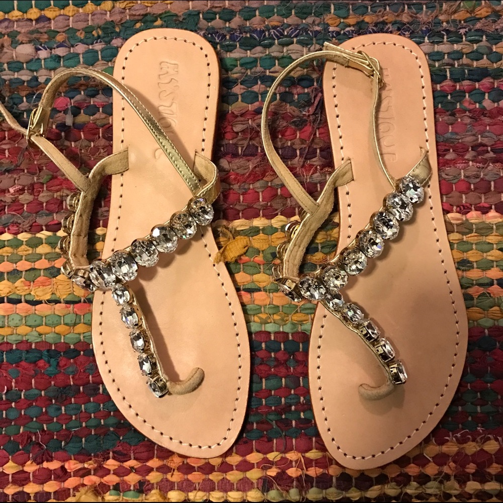 Mystique jeweled t-strap sandals size: 7