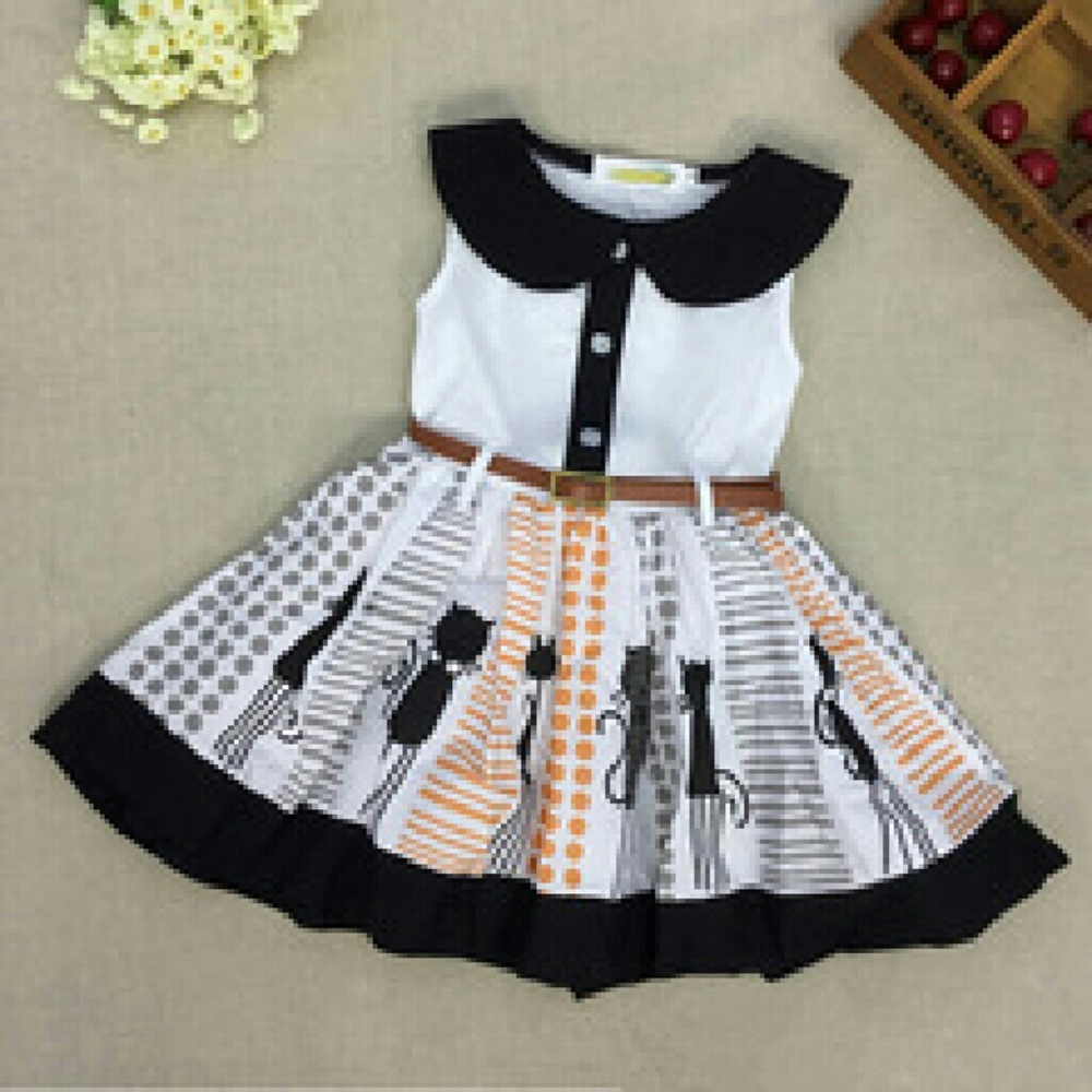 NEW-Arisitic Cats pattern little girl dress w/belt