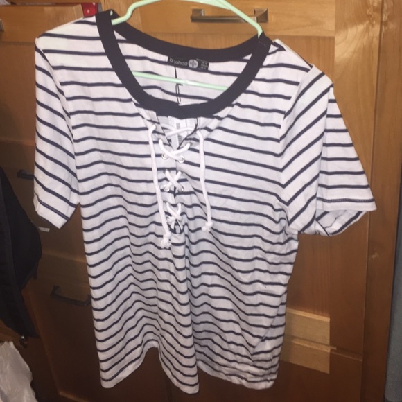 Striped lace up t shirt - Picture 1 of 3