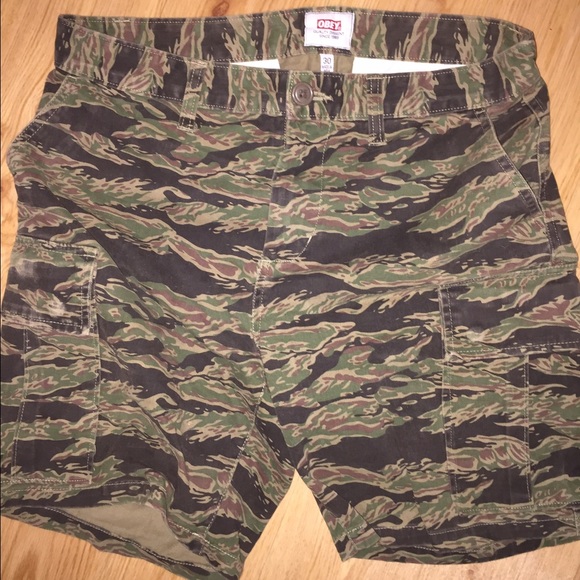 Obey Mens Cargo Shorts Tiger Camo 