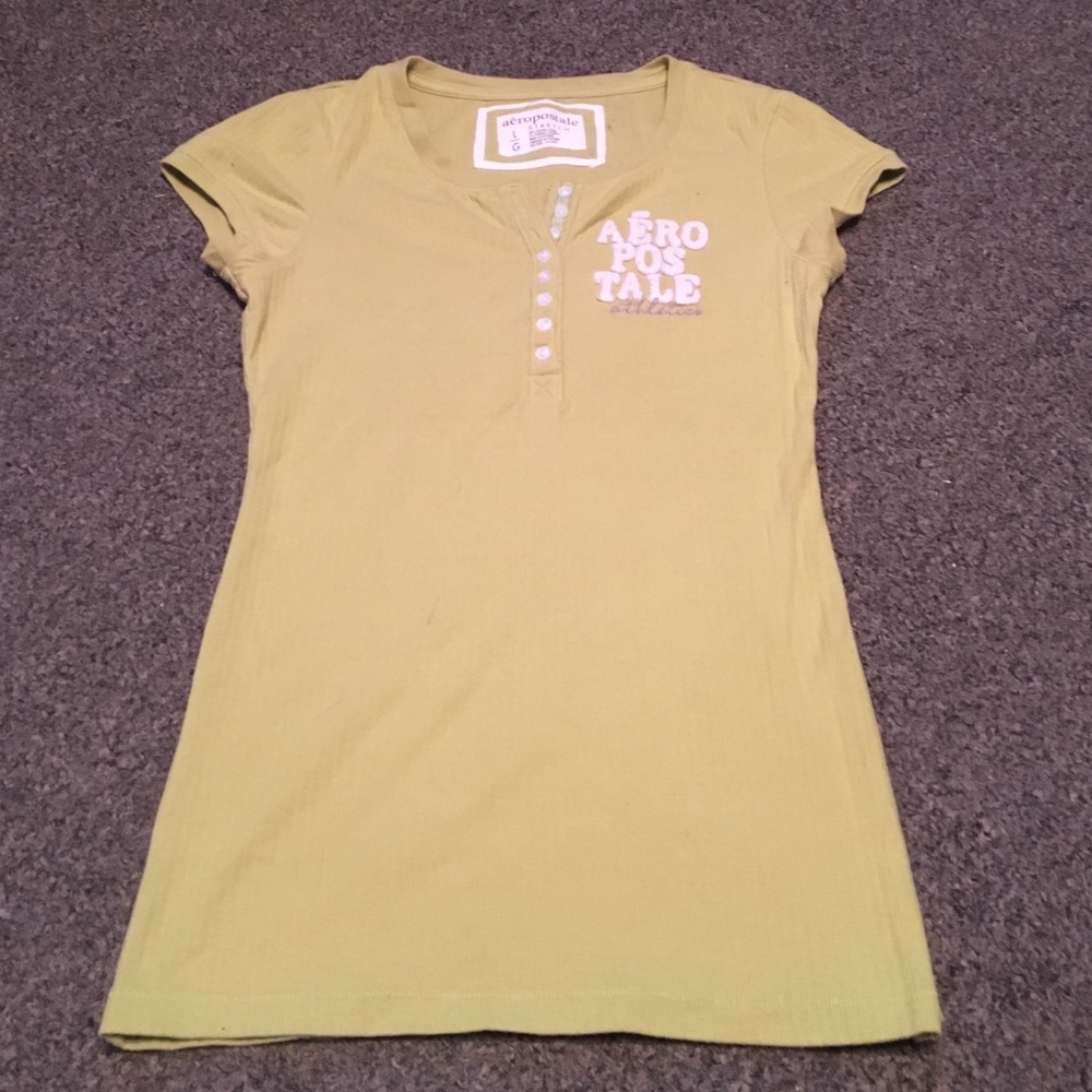 Lime Green Button Down V-neck Stretch Tee