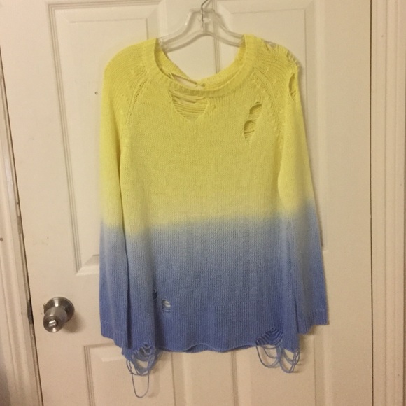 BLUE AND YELLOW DISTRESSED SWEATER - Picture 1 of 4
