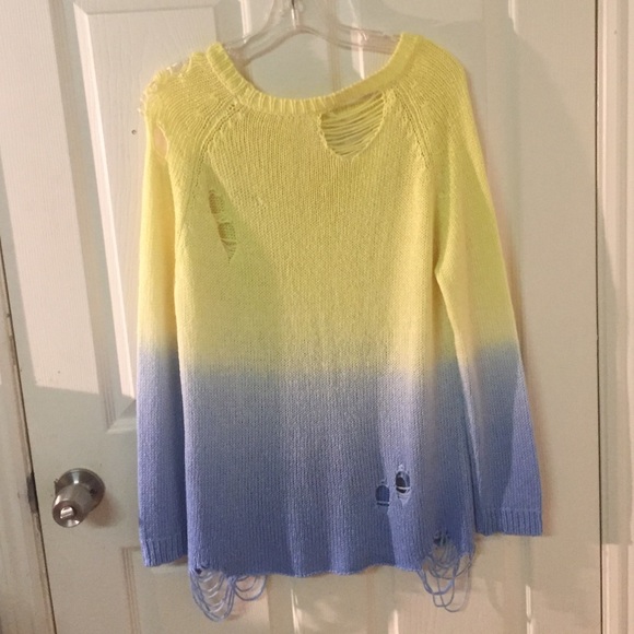 BLUE AND YELLOW DISTRESSED SWEATER - Picture 4 of 4