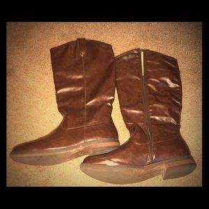 Tall Brown Faux Leather Zip Up Boots