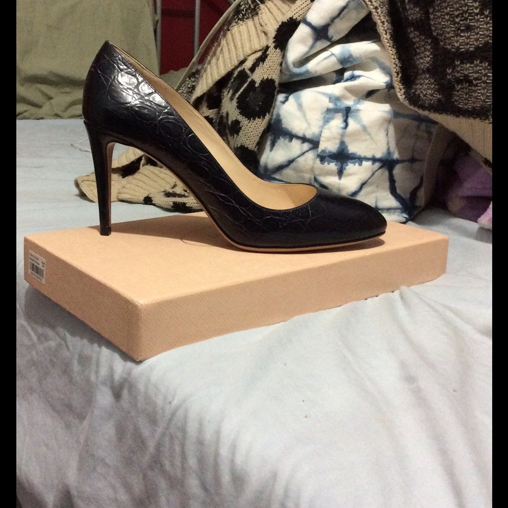 Blue Prada crocodile pumps