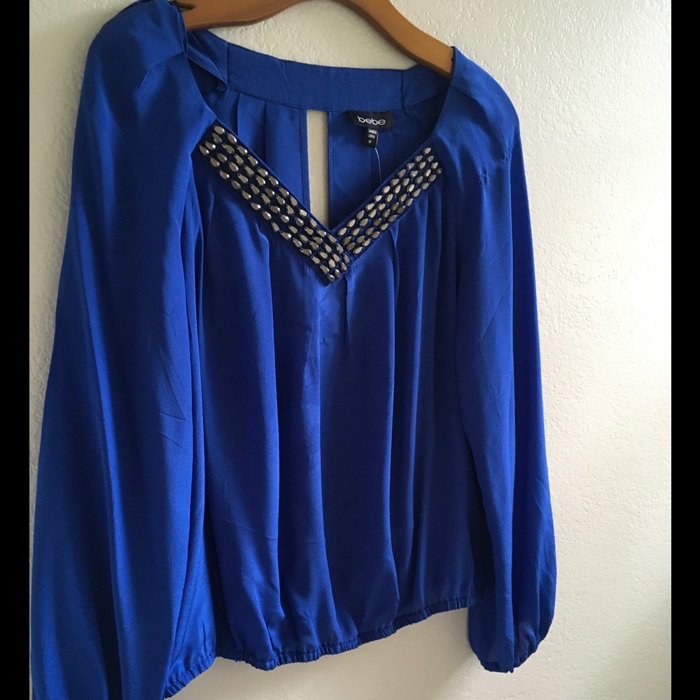Bebe Embellished Neck Chiffon Blouse