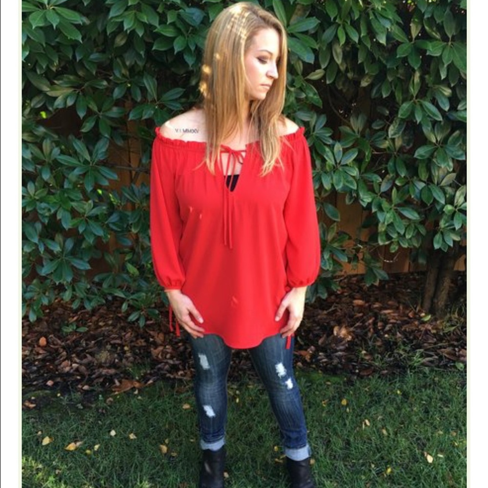 Jill off the shoulder top in red! Perfect for VDAY