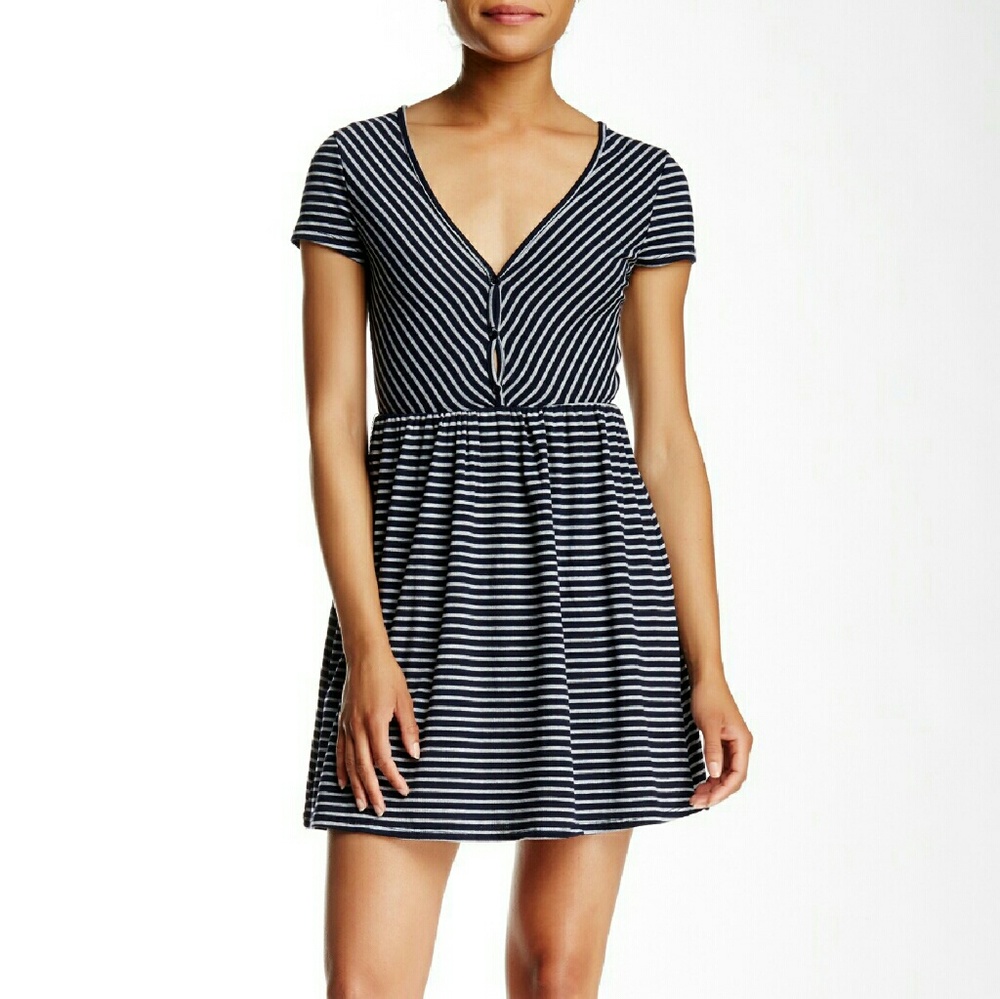 Short Sleeve Ribbed Button Front Dress