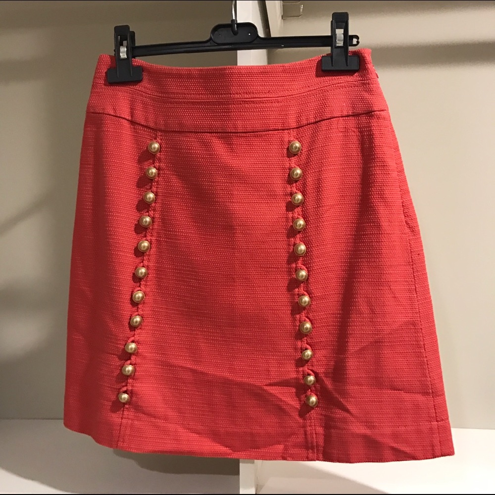 NEW Anthropologie Cidra Salmon skirt w/ gold buttons