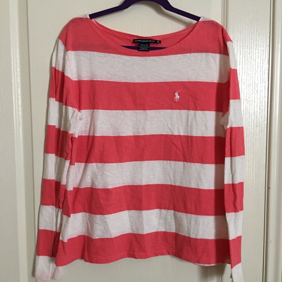 Ralph Lauren Tops - Coral and White Striped Ralph Lauren Longsleeve T