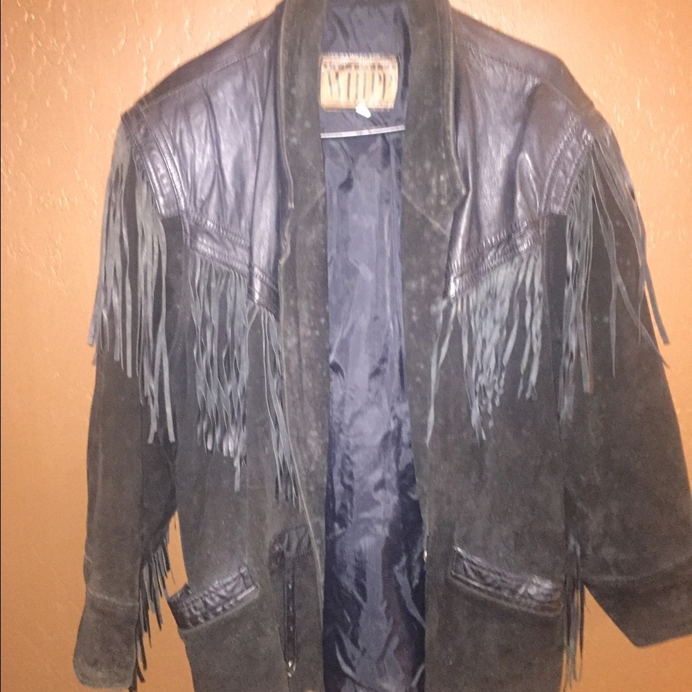 Women's black leather and suede jacket