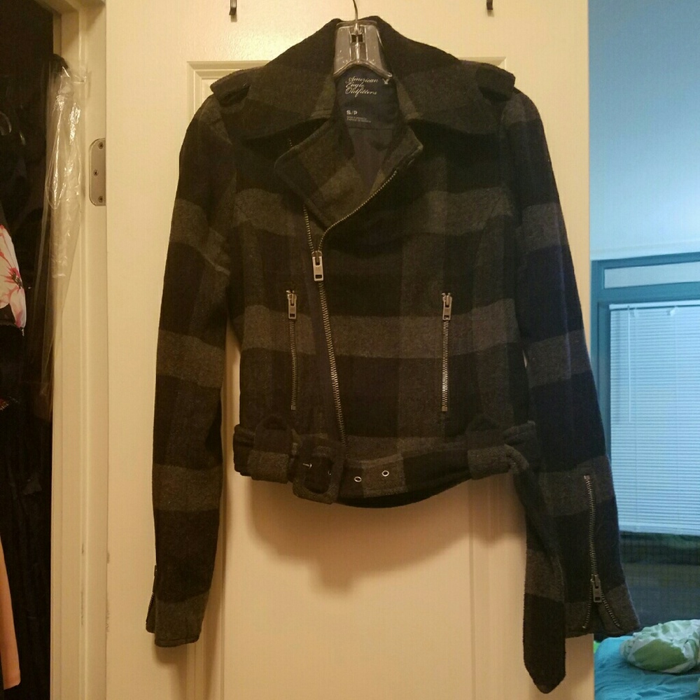 Grey Gray black motorcycle jacket