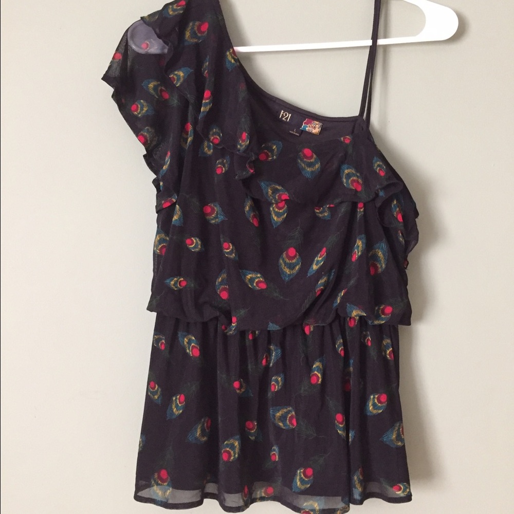 One Shoulder Peacock Blouse