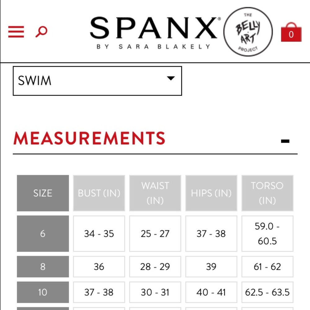 Spanx swim size chart