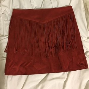 Faux Suede Fringe Skirt