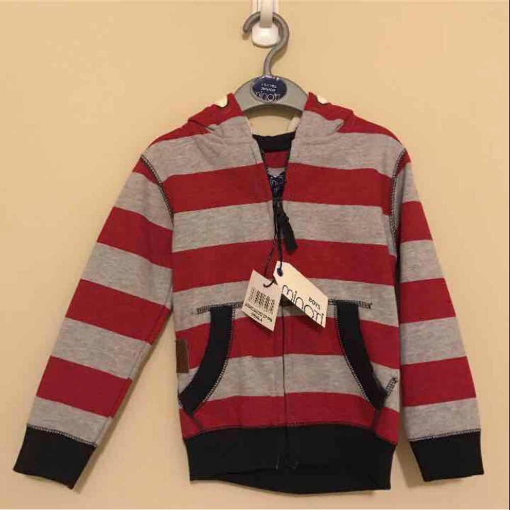 Minoti Striped Hooded Full Zip Sweater Size 1.5-2Y