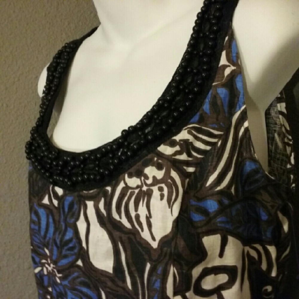 EUC Steilmann top tank beads linen blouse