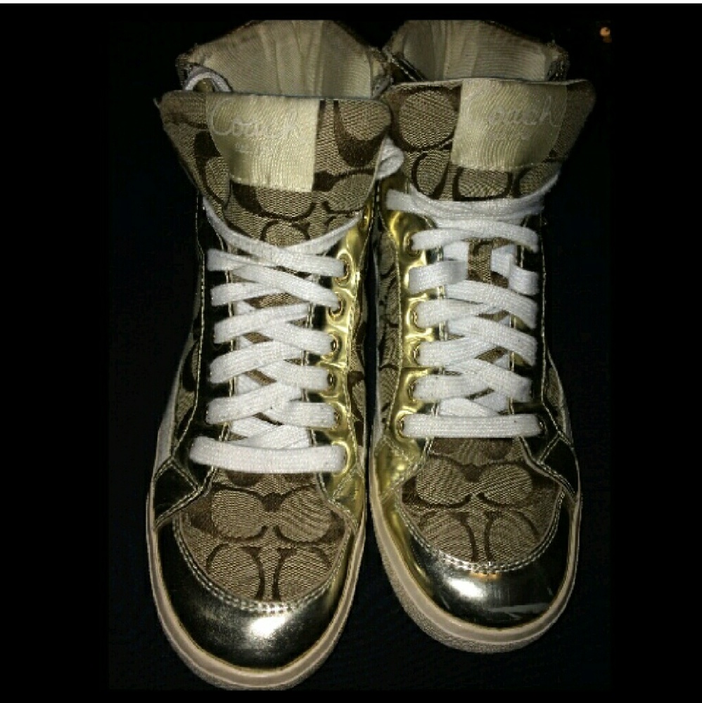 🐎Coach sneakers in gold & white 8.5 to 9!!!!! - Picture 2 of 4