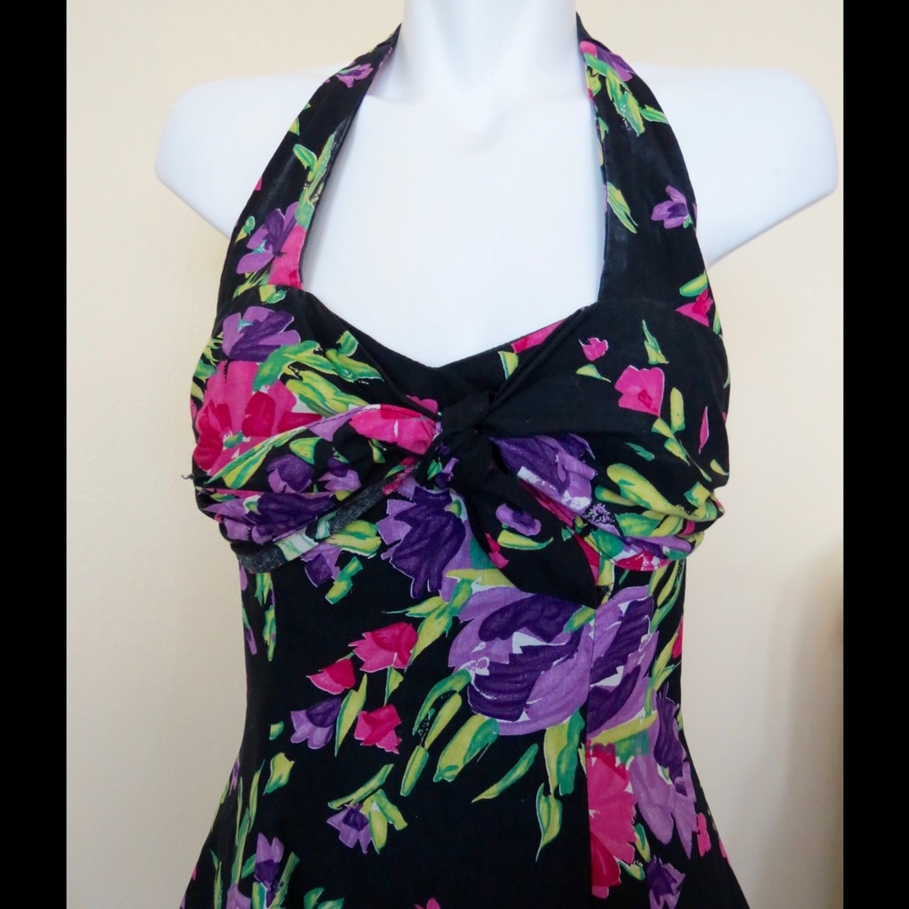 Vintage 80s black floral sundress