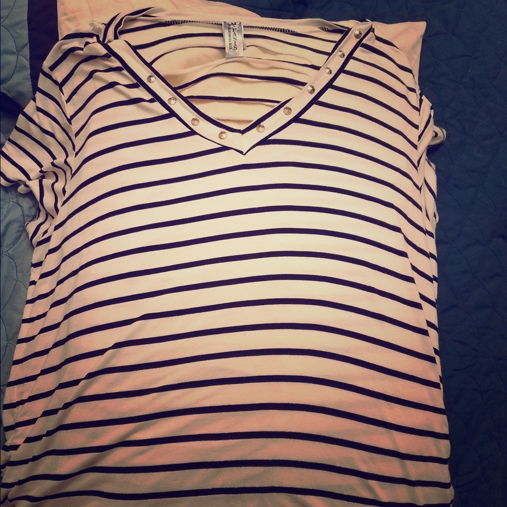 Striped top with cuts in back