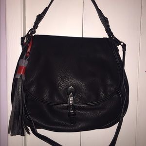 Large black shoulder handbag with crossbody
