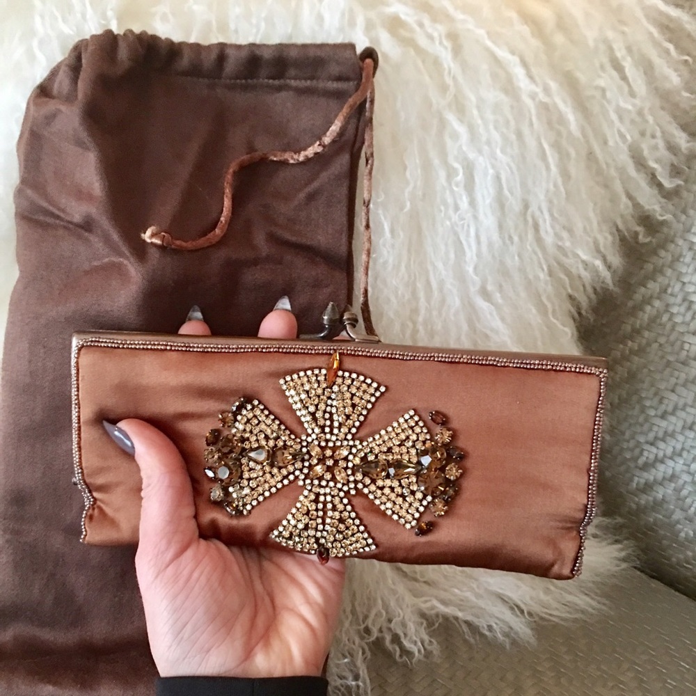 Silk, rhinestone embossed, evening Clutch