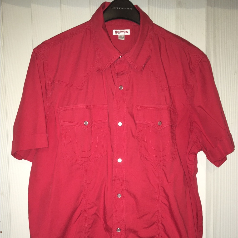 Men's true religion red short sleeve shirt