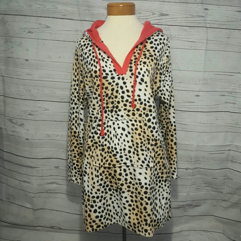 Betsey Johnson Cheetah Print Fleece Shirt W/ Hood