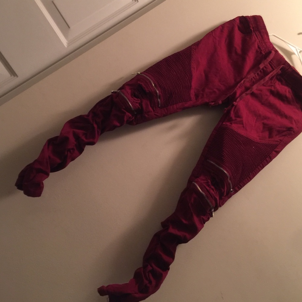 Deep Red Distressed Joggers