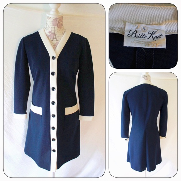 Vintage Dresses & Skirts - Vintage 70s Butte Knit Dacron Dress Blue