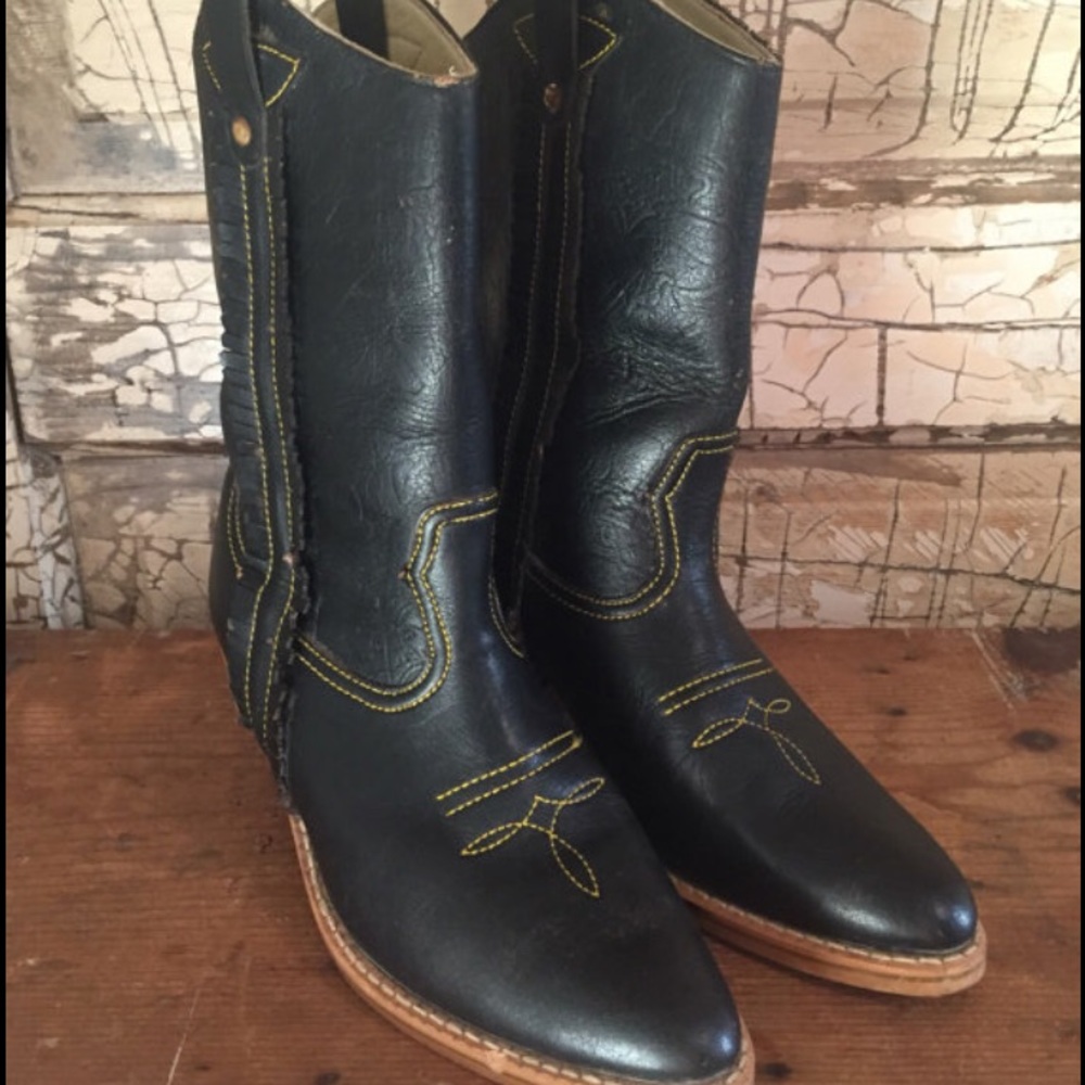 Black Leather Cowboy Boots