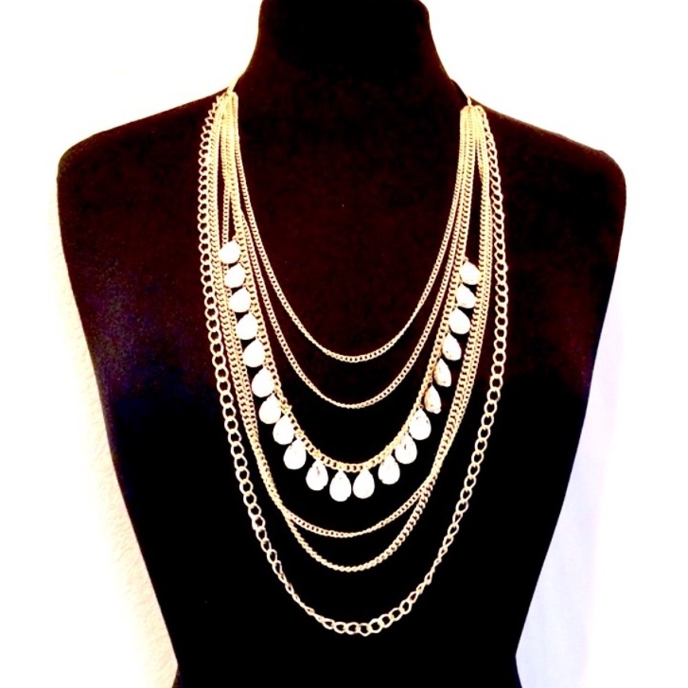 Six Chain Faux Tear Diamond Necklace