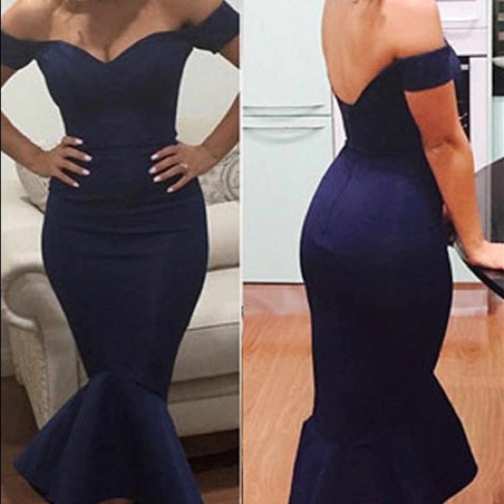 Navy off the shoulder formal dress