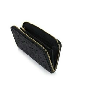TopShop Black Laser Cut Zippy Vegan Leather Wallet