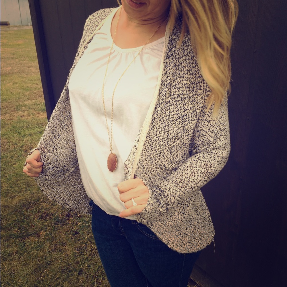 Cardigan with Off White Lace Trim