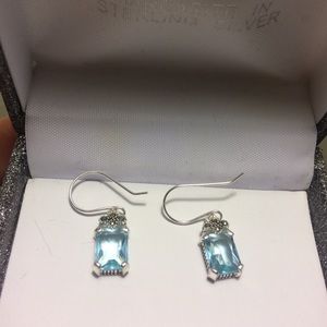 Emerald cut sterling silver earrings New