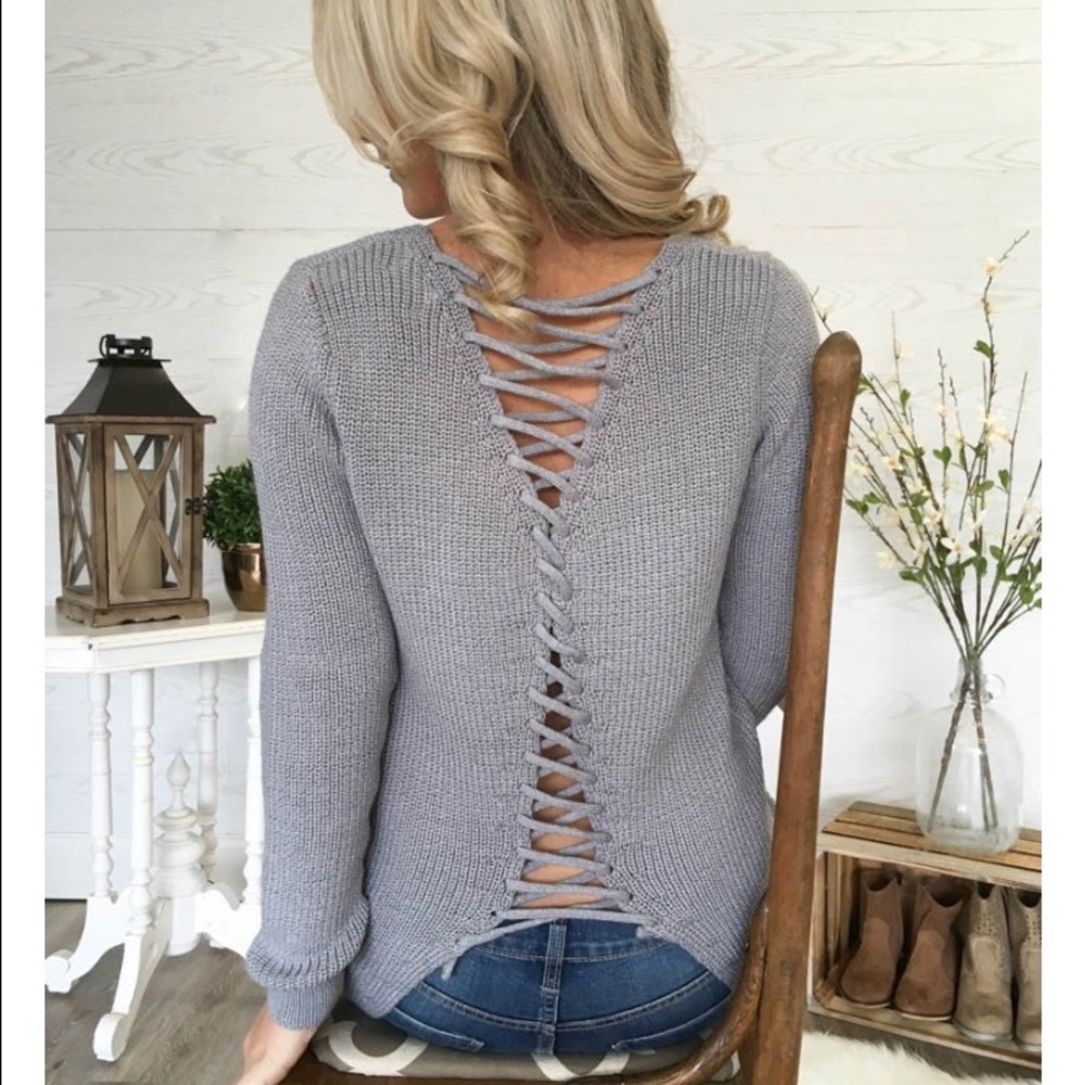 Grey knit sweater- lace back design