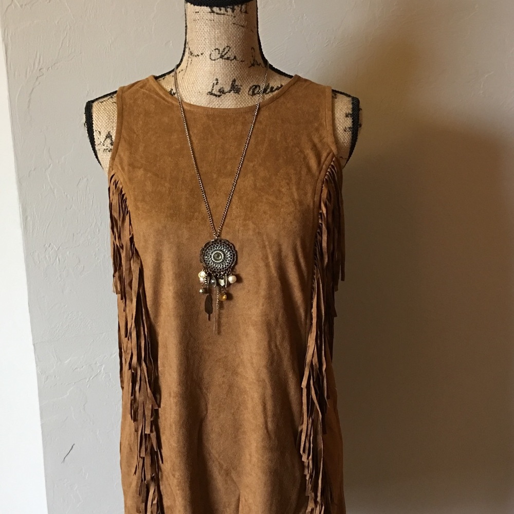SALE!🌟BLACK Suede Fringe Dress ✨NWT✨ - Picture 3 of 4