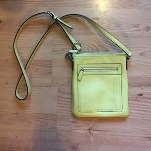 Yellow faux leather statement crossbody bag