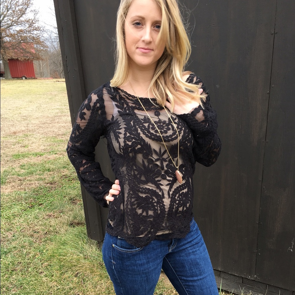 Sexy sheer black lace top
