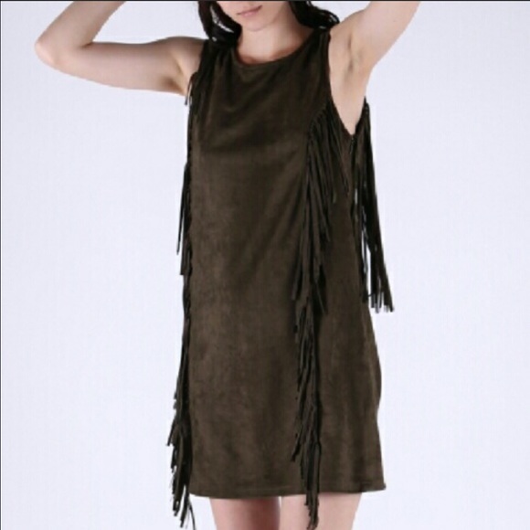 HP🎉SALE!🌟TAN Suede Fringe Dress ✨NWT✨ - Picture 3 of 4