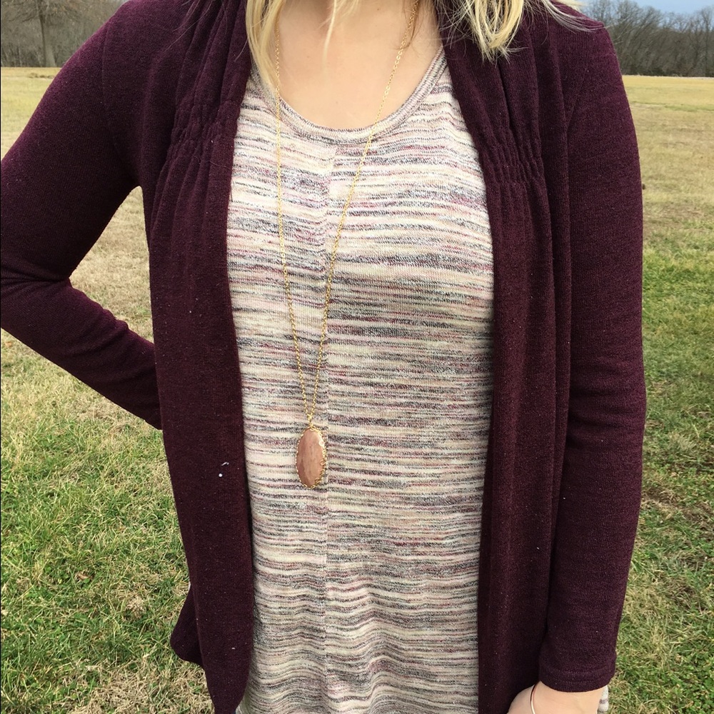 Burgundy Ruched Collar Cardigan