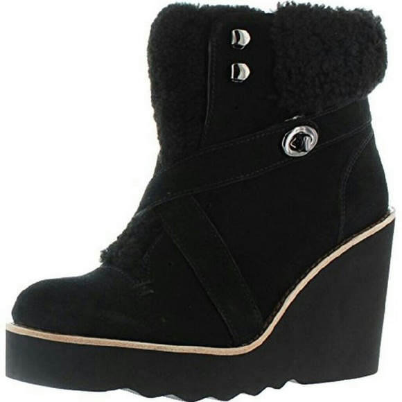 Coach Shoes - Coach Kenna Wedge sheepskin Blk Booties Boot sz 9 Coach Shoes - Coach Kenna Wedge sheepskin Blk Booties Boot sz 9