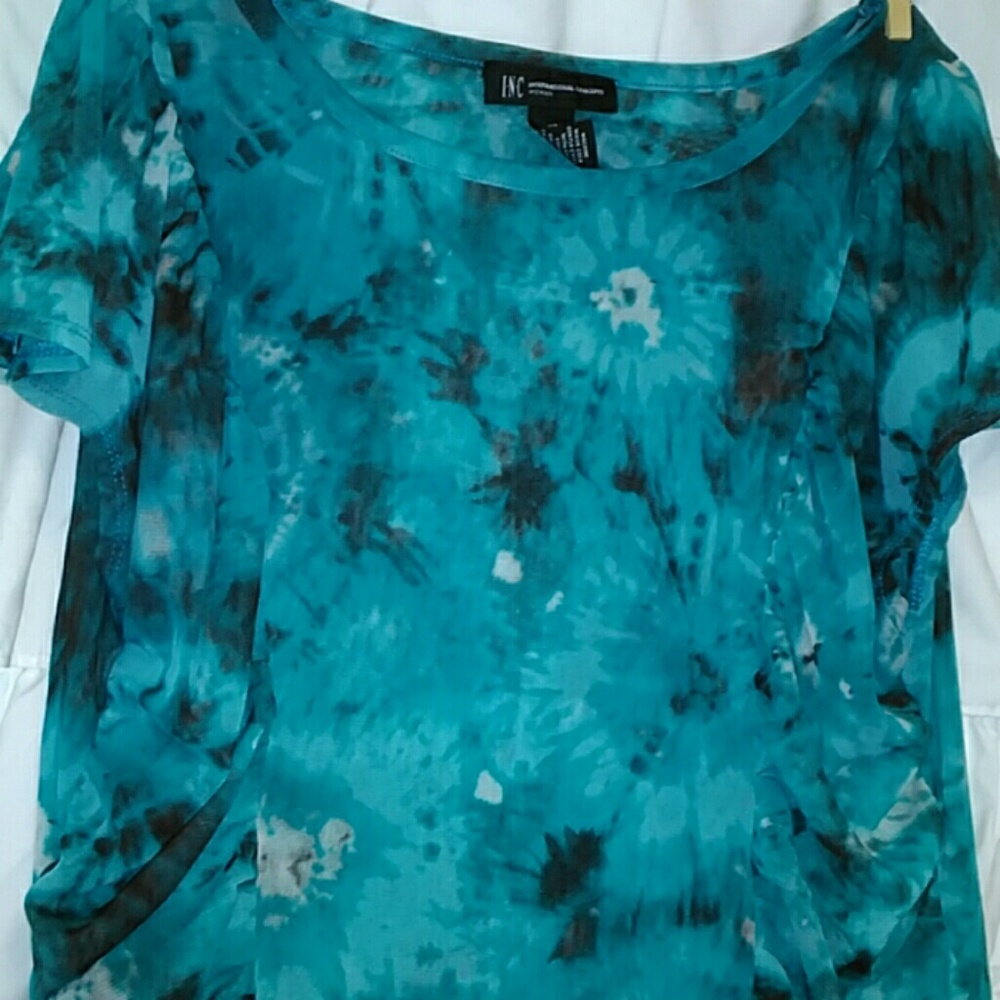 Inc Tie Dye Mesh Ruched Top Size 1x