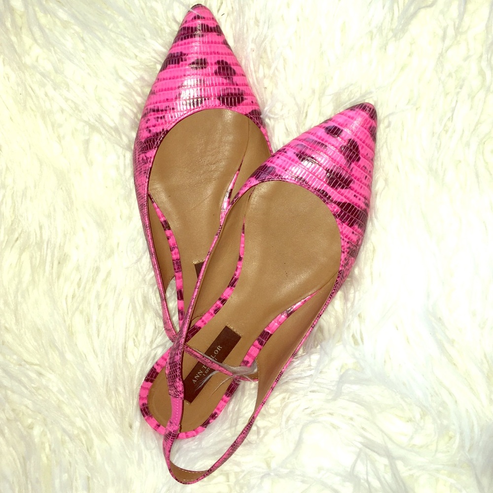 Neon pink leather flats