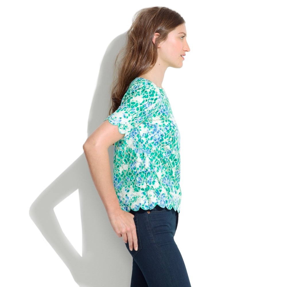 Madewell Green and Blue Lace Top