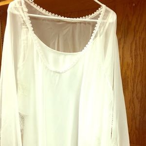 White peek a boo shoulder top and shawl