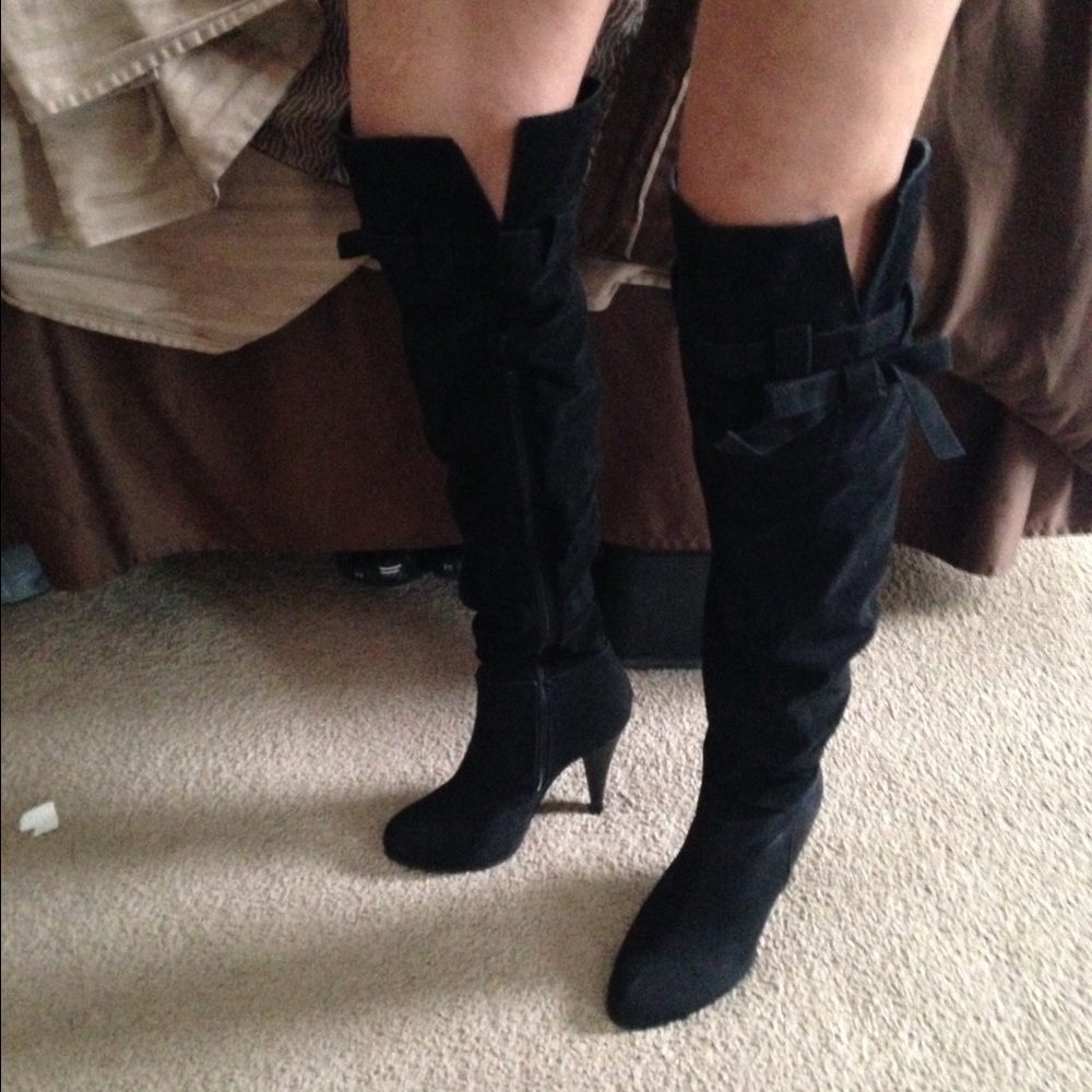 Black suede thigh high boots